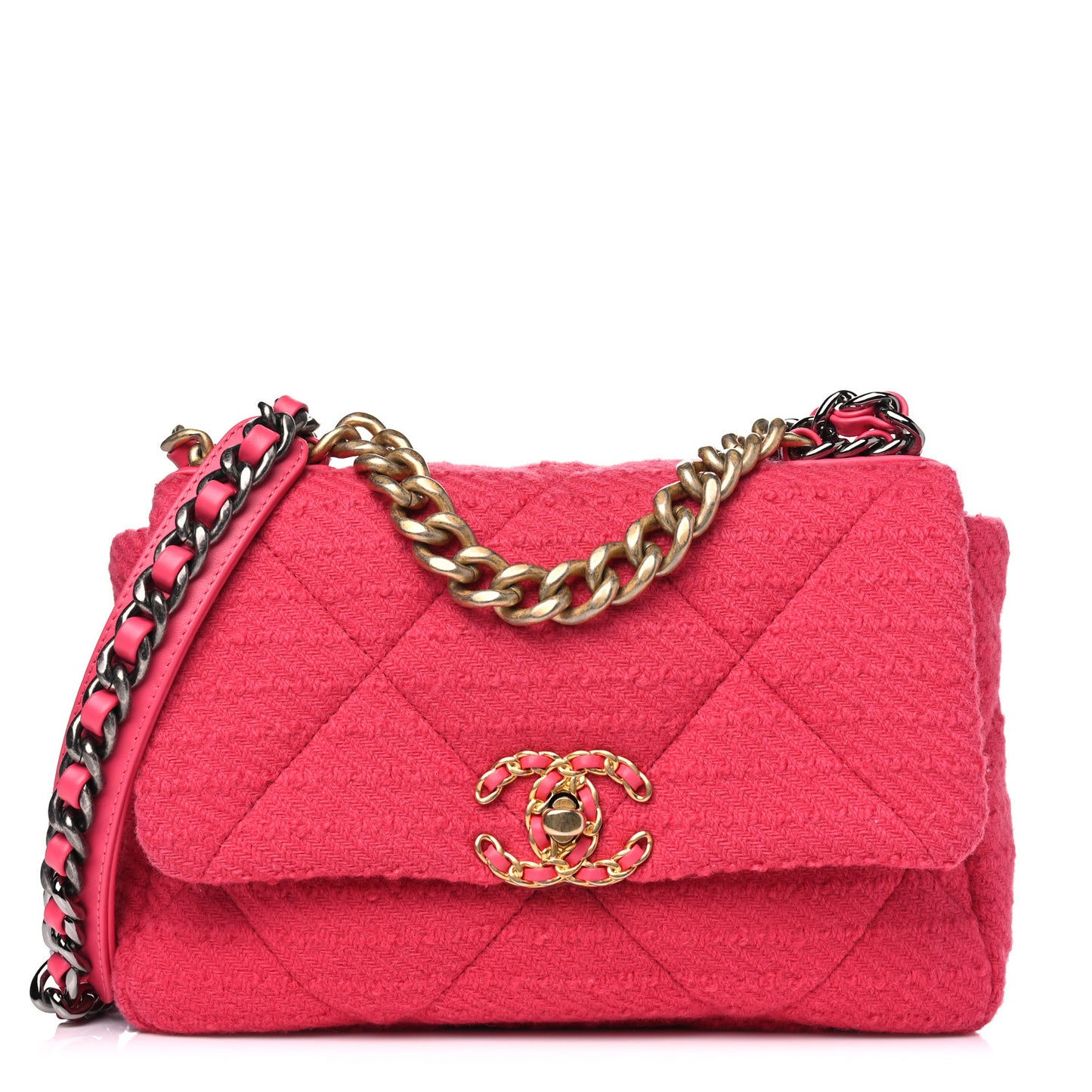 Tweed Quilted Medium Chanel 19 Flap Dark Pink