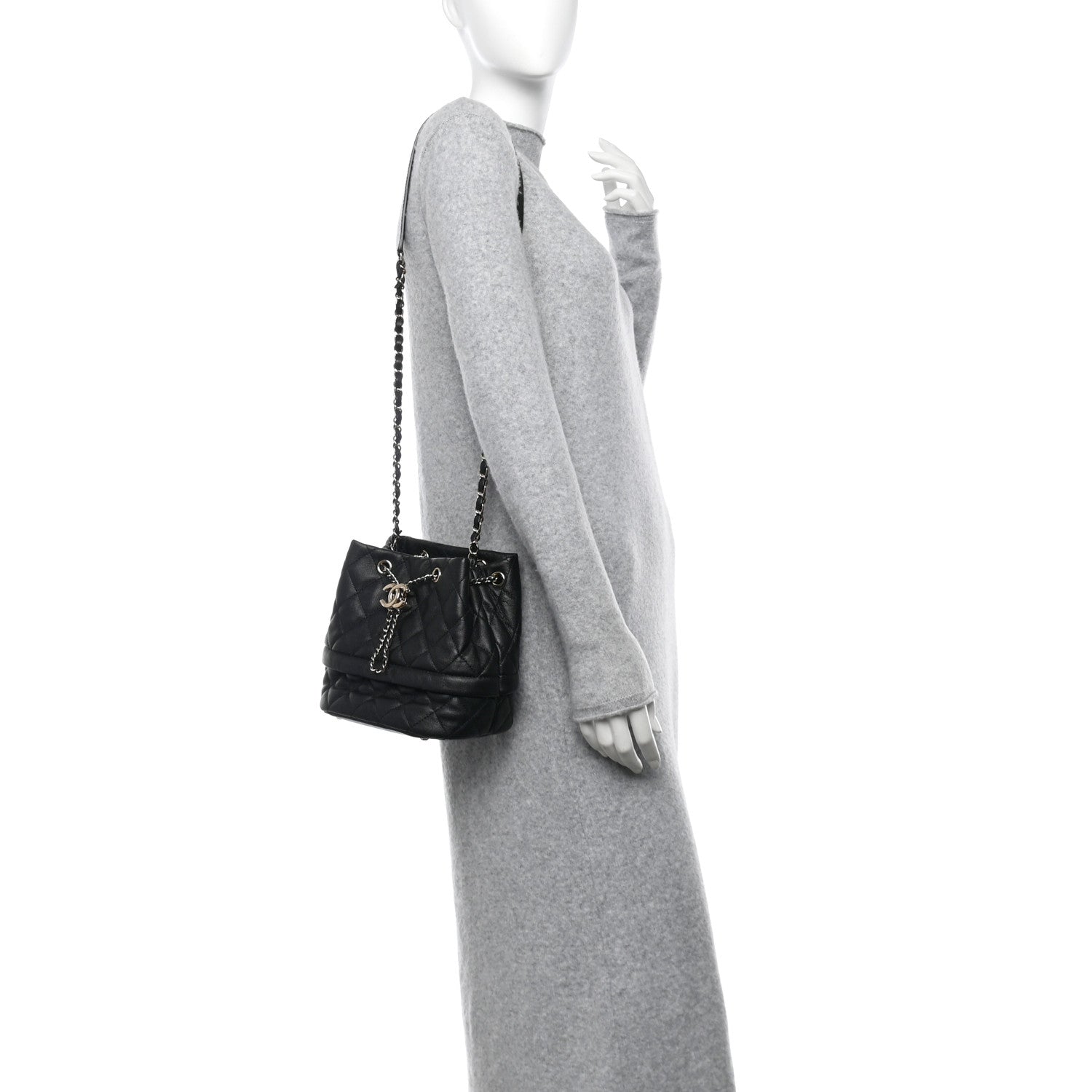 Chanel Caviar Quilted Rolled Up Bucket Drawstring Bag Black 2 of 10
