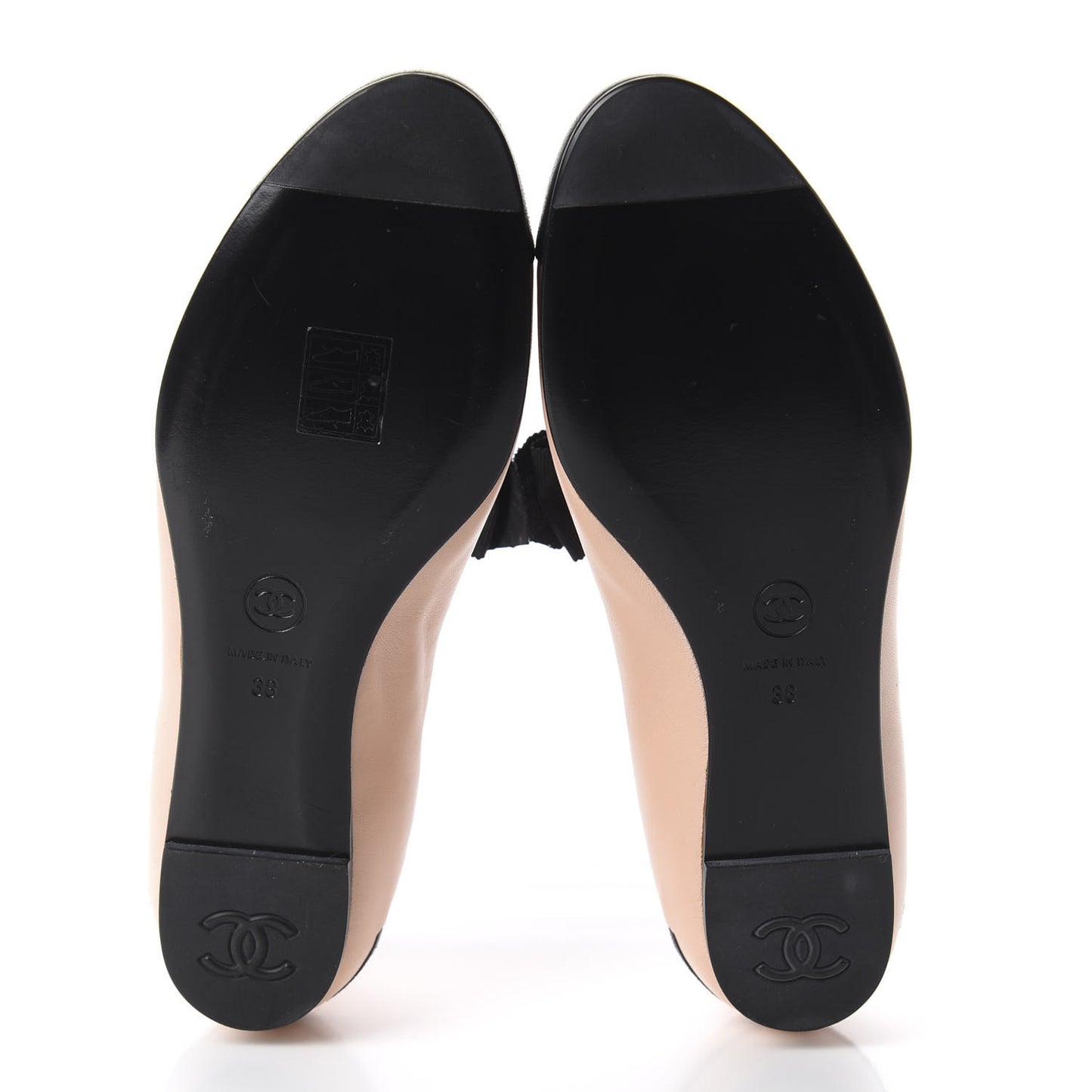 Lambskin Bow Mary Jane Ballerina Flats 38 Beige Black