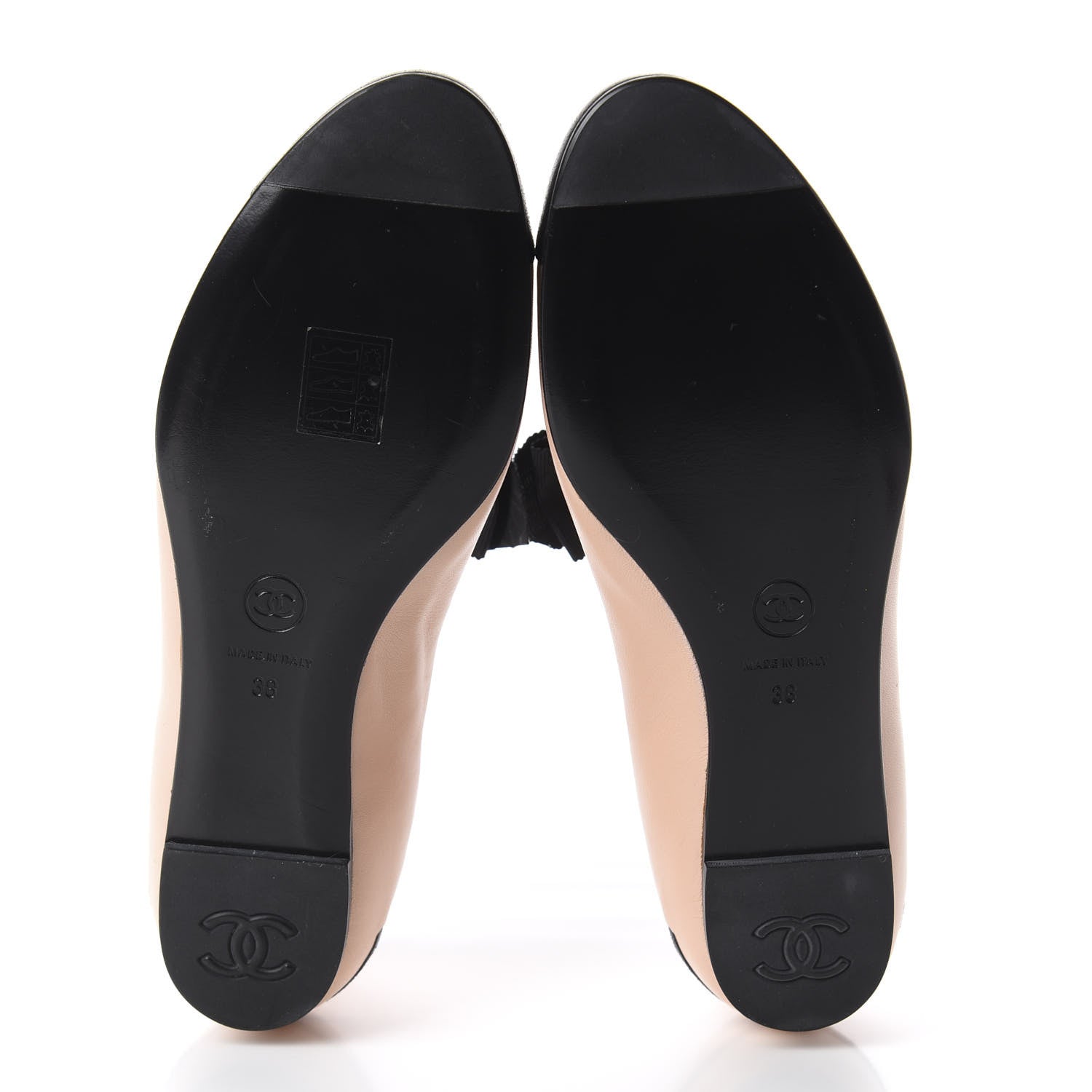 Chanel Lambskin Bow Mary Jane Ballerina Flats 38 Beige Black 5 of 10