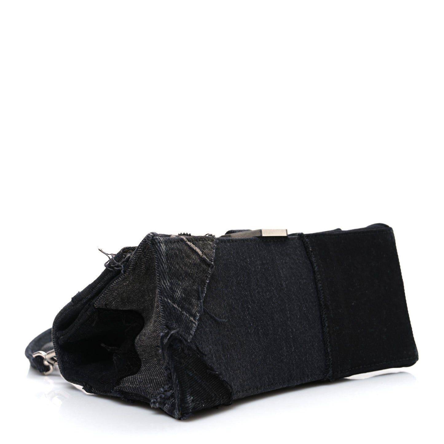 Denim Patchwork Small Hourglass Top Handle Bag Washed Black
