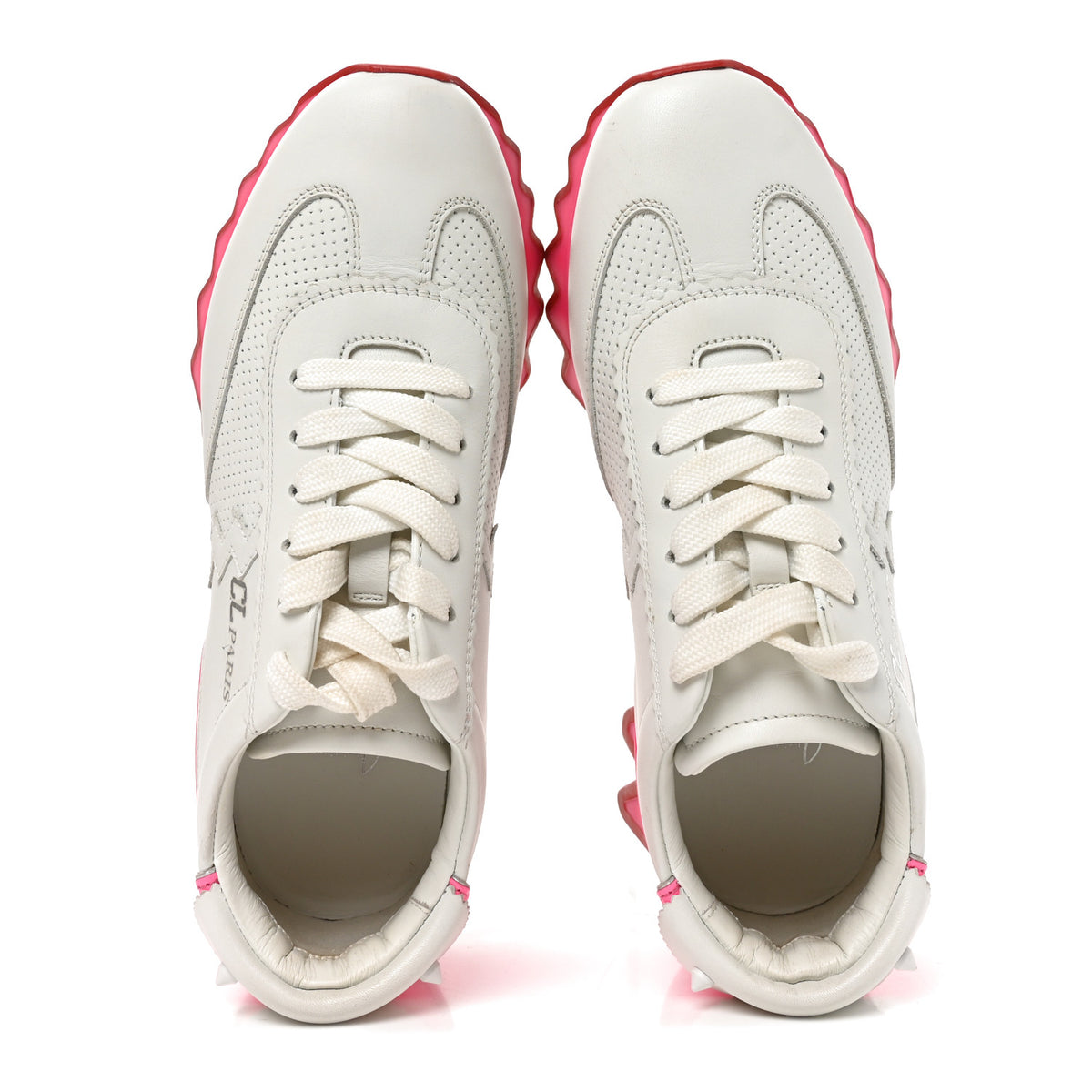 Christian Louboutin Calfskin Neoprene Womens Loubishark Sneakers 36 White Fluo Pink 6 of 10