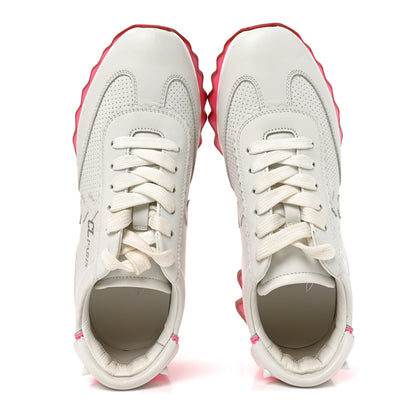 Christian Louboutin Calfskin Neoprene Womens Loubishark Sneakers 36 White Fluo Pink 6 of 10