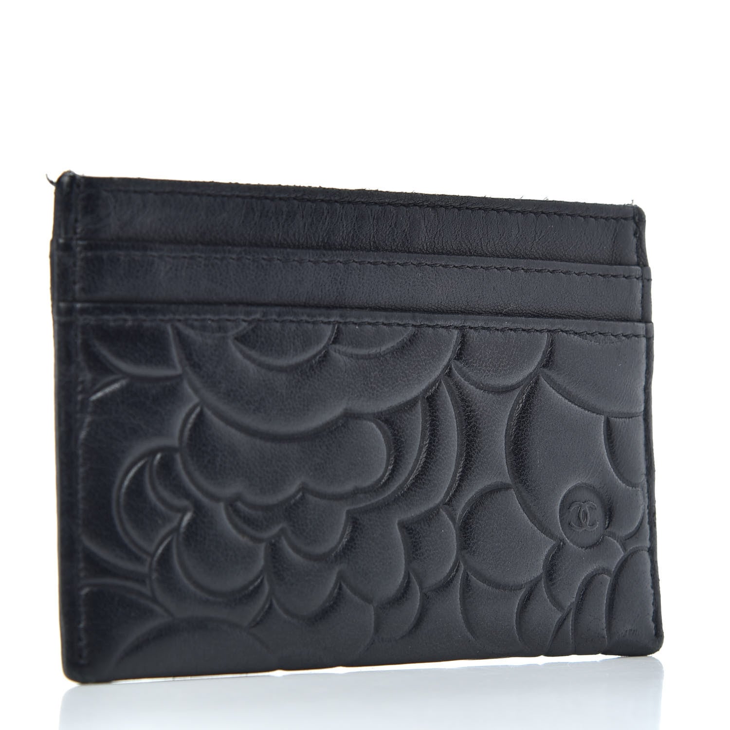 Chanel Lambskin Camellia Embossed Card Holder Black 3 of 8