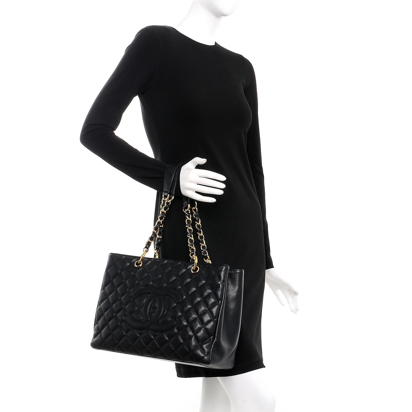 Caviar Quilted Grand Shopping Tote GST Black