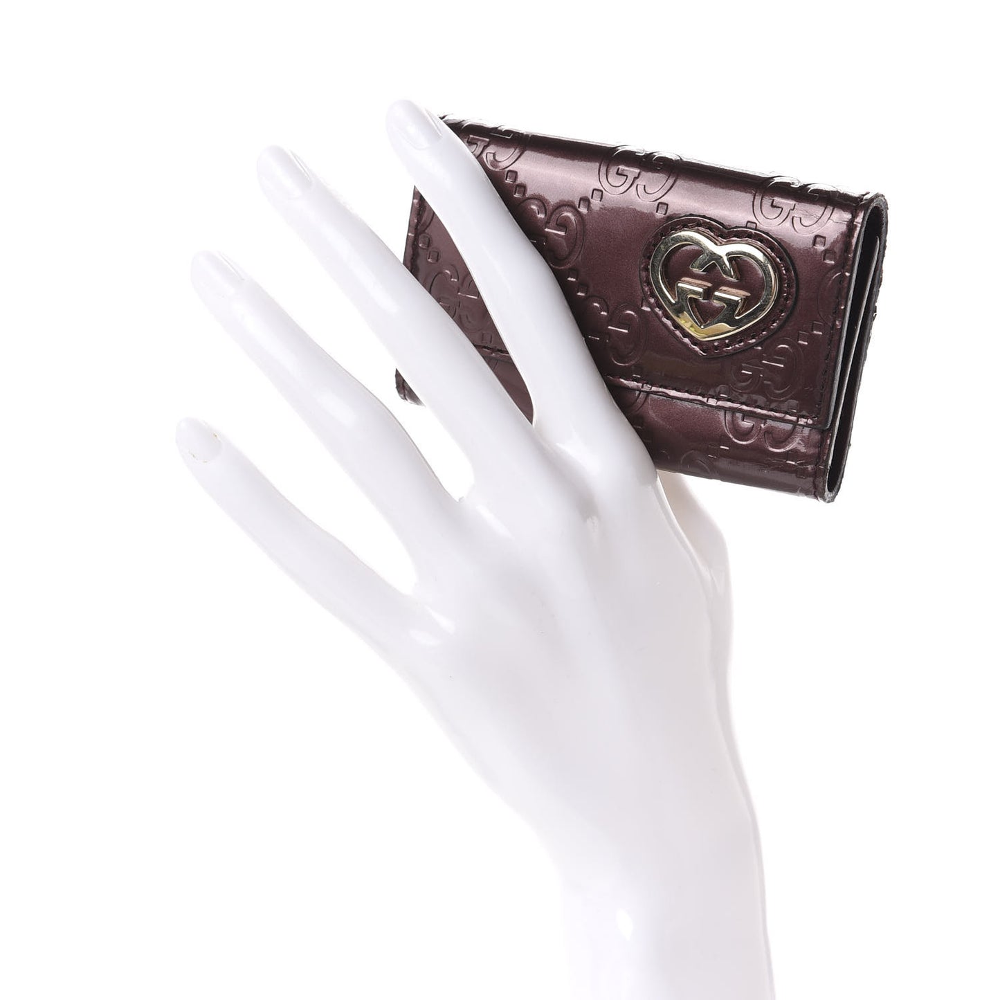 Shine Guccissima Lovely Heart 6 Key Holder Case Scarlatto