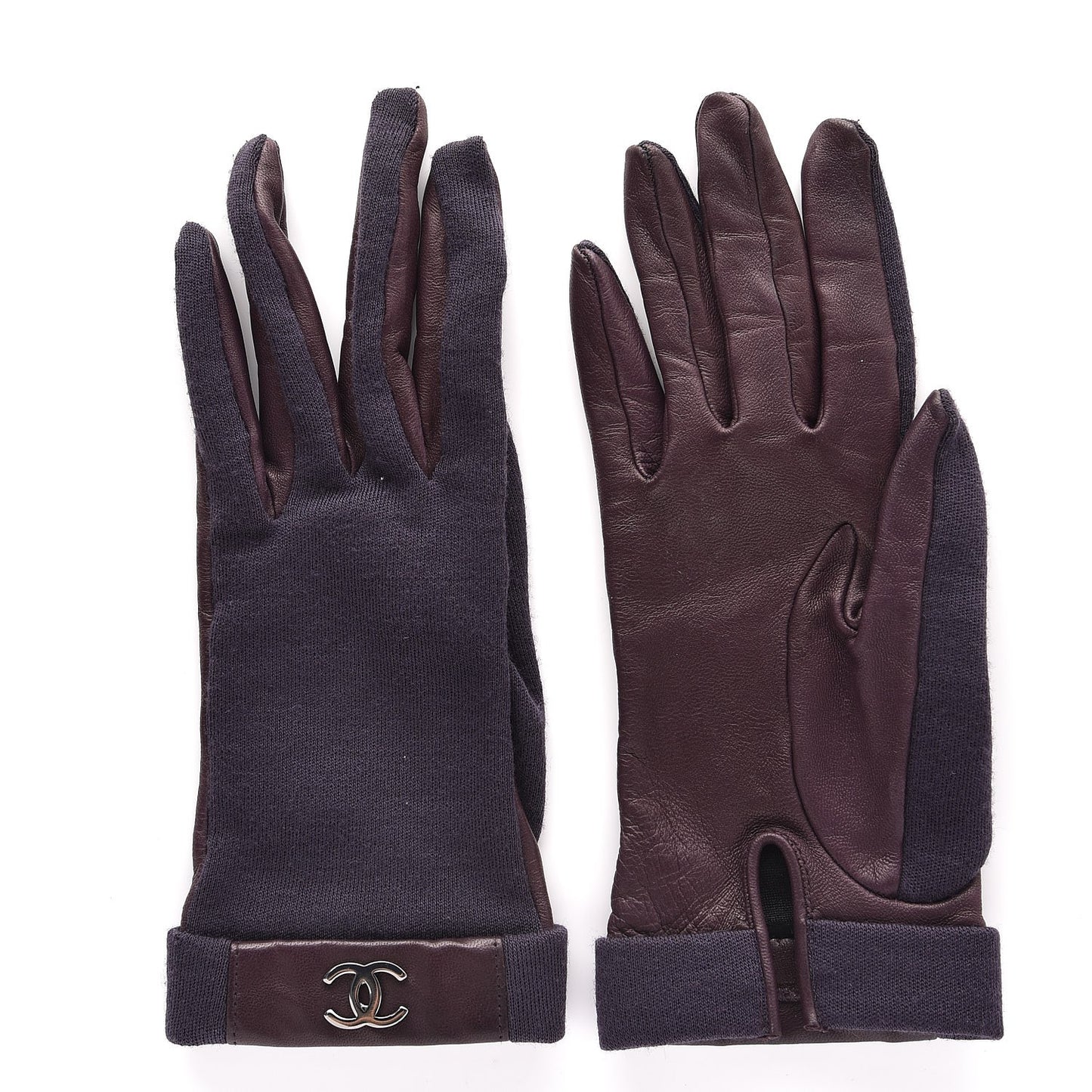 Silk Lambskin Knit CC Gloves 7.5 Dark Purple