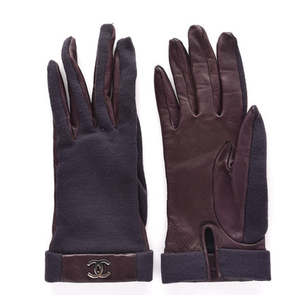 Chanel Silk Lambskin Knit CC Gloves 7.5 Dark Purple 1 of 7