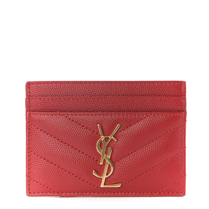 Saint Laurent Grain De Poudre Matelasse Chevron Monogram Credit Card Case New Red 1 of 6