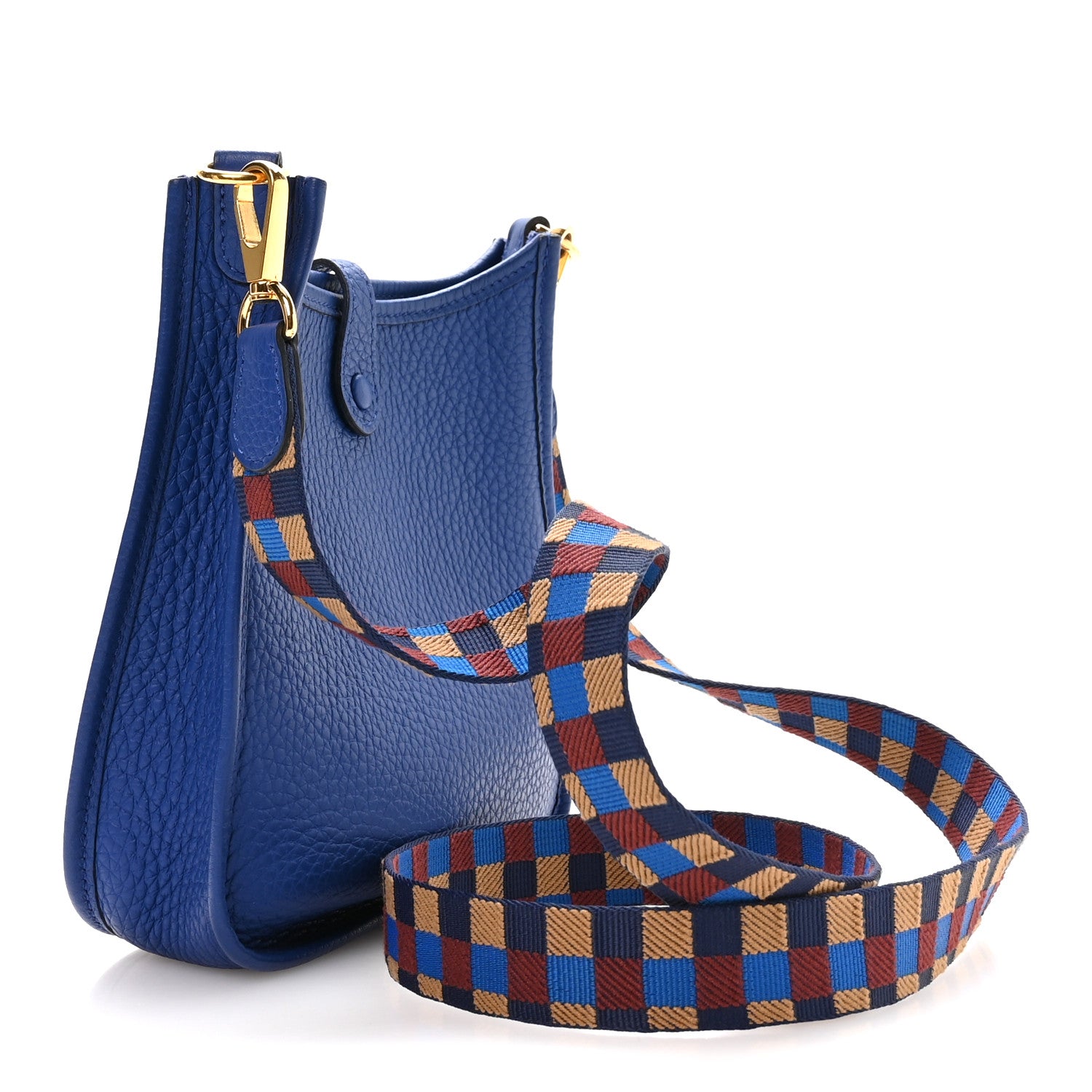 Hermes Taurillon Clemence Maxi Quadrille Evelyne TPM Royal Bleu Bleu Bill Biscuit Rouge H 2 of 9