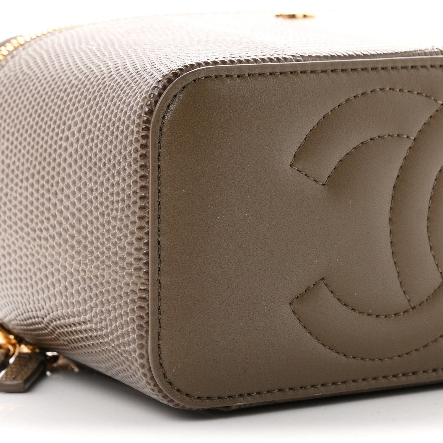 Chanel Calfskin Lizard Embossed Top Handle Vanity With Chain Dark Khaki 9 of 11