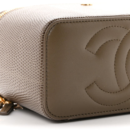 Chanel Calfskin Lizard Embossed Top Handle Vanity With Chain Dark Khaki 9 of 11