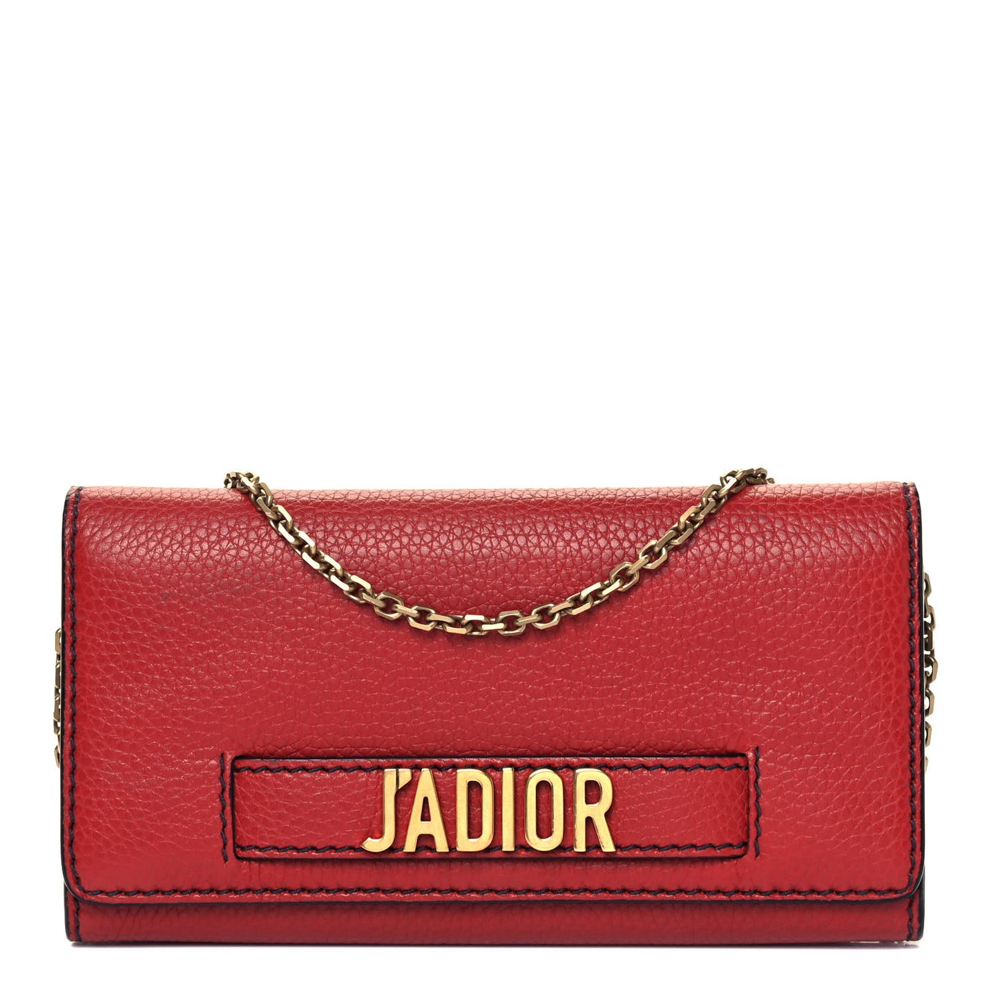 Grained Lambskin J'adior Croisiere Chain Wallet Red