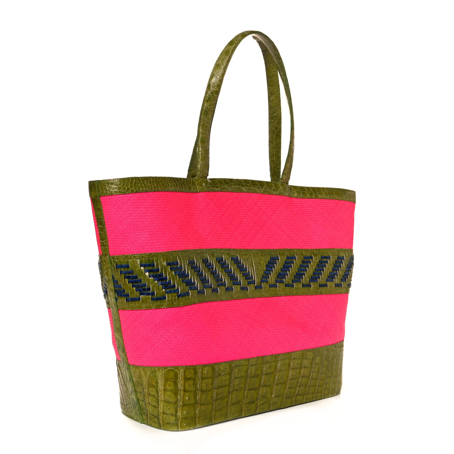 Crocodile Canvas Woven Tote Pink Green Blue