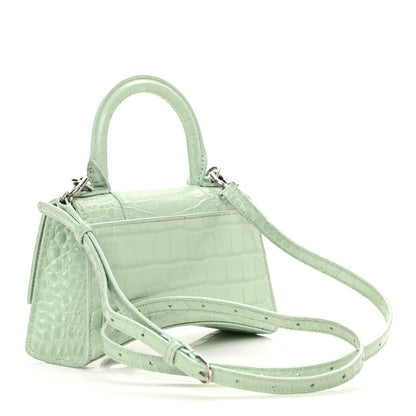 Balenciaga Shiny Calfskin Crocodile Embossed Hourglass Top Handle Bag XS Light Green 3 of 20