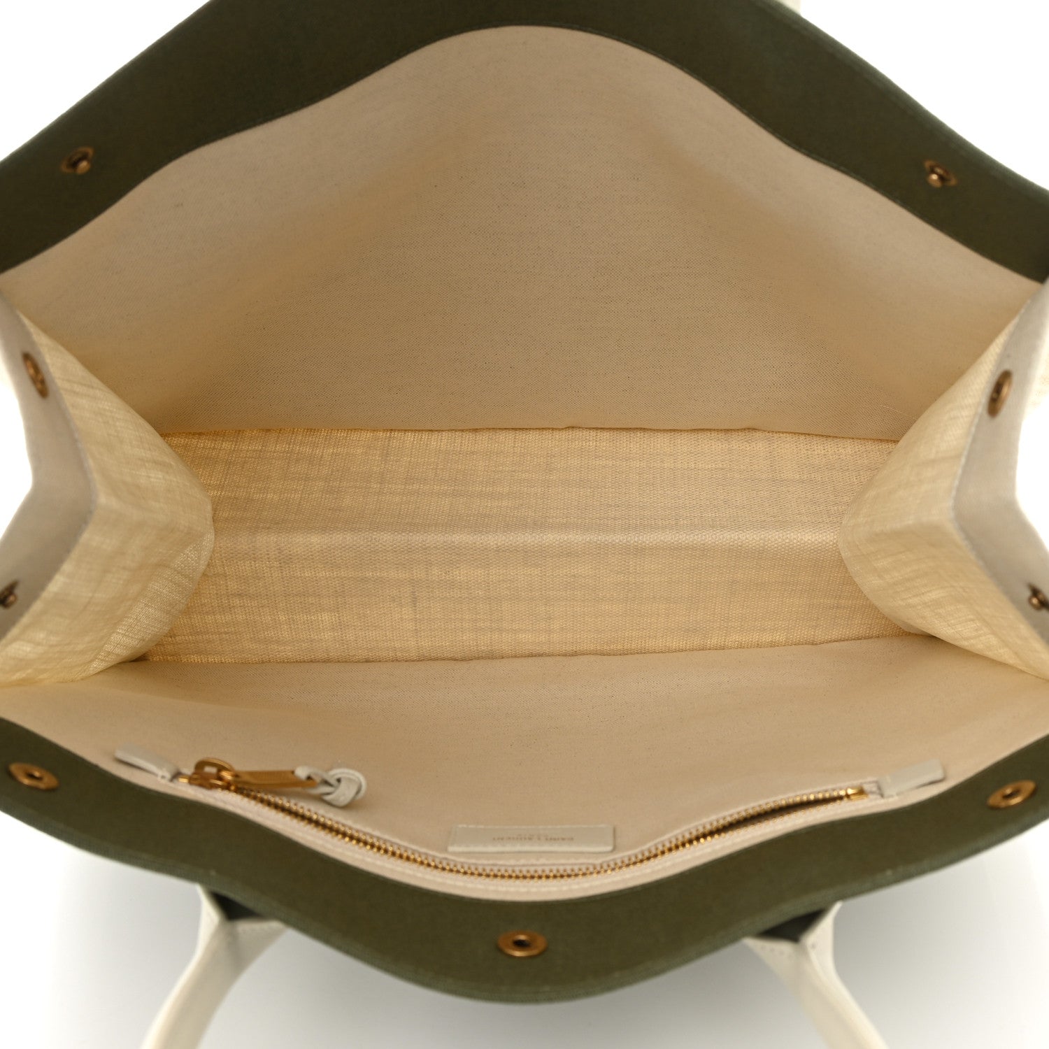 Saint Laurent Linen Calfskin Small Rive Gauche Tote Military Green Blanc Vintage 5 of 10