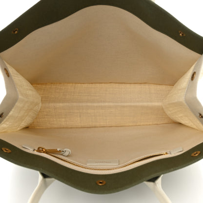 Saint Laurent Linen Calfskin Small Rive Gauche Tote Military Green Blanc Vintage 5 of 10