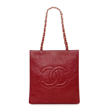 Chanel Shiny Aged Calfskin North South Shopping Bag Red 1 of 10
