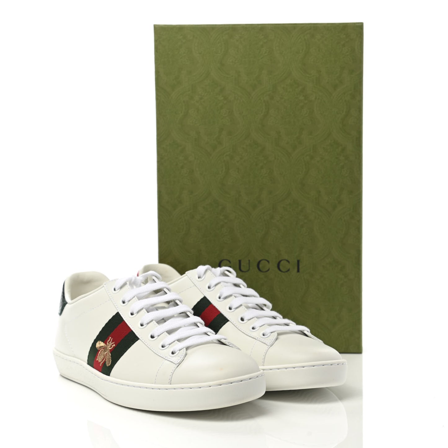 Calfskin Ayers Bee Embroidered Womens Ace Sneakers 38 White Green