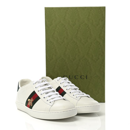 Gucci Calfskin Ayers Bee Embroidered Womens Ace Sneakers 38 White Green 9 of 9