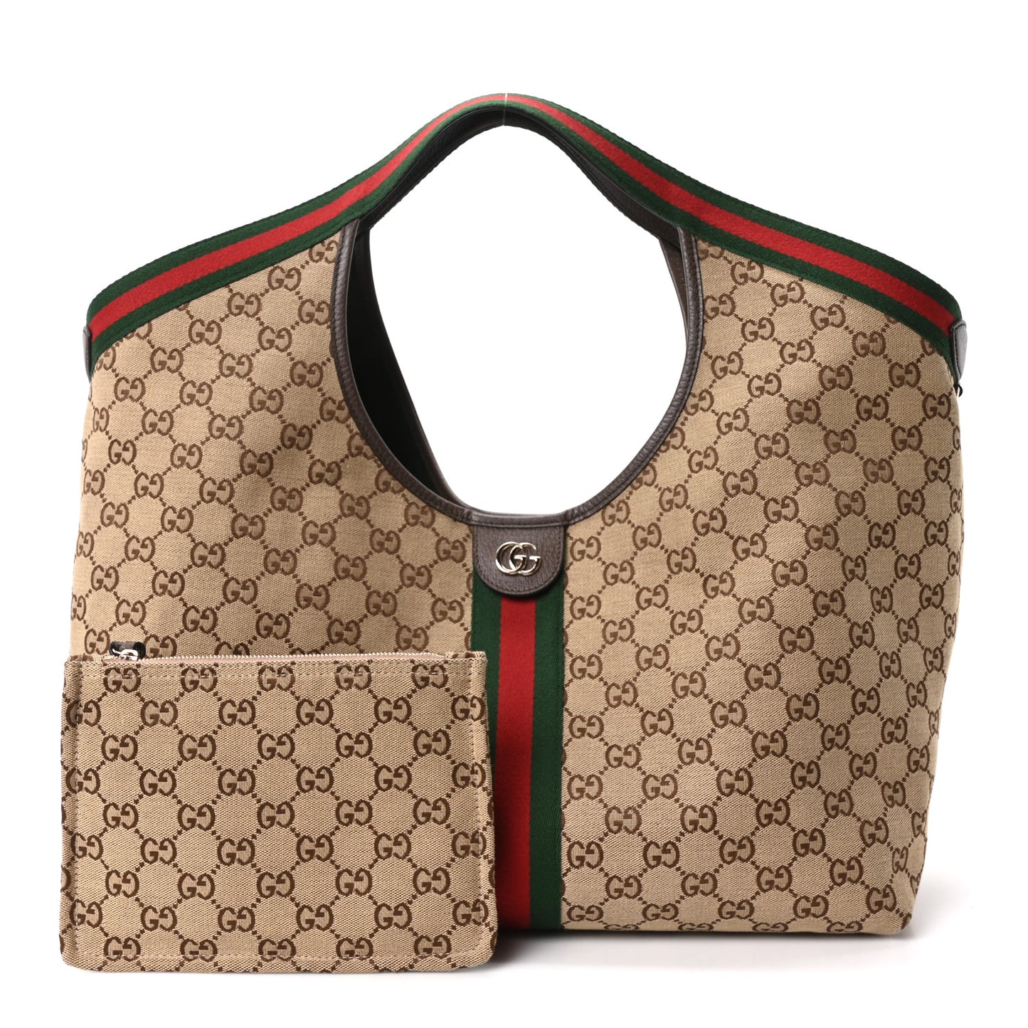GG Monogram Web Large Giglio Tote Beige Brown