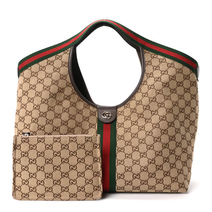 Gucci GG Monogram Web Large Giglio Tote Beige Brown 3 of 11