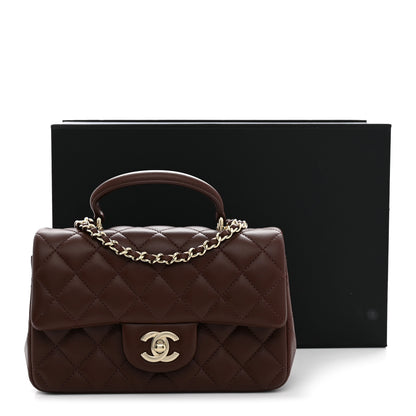 Chanel Lambskin Quilted Mini Top Handle Rectangular Flap Dark Brown 12 of 12