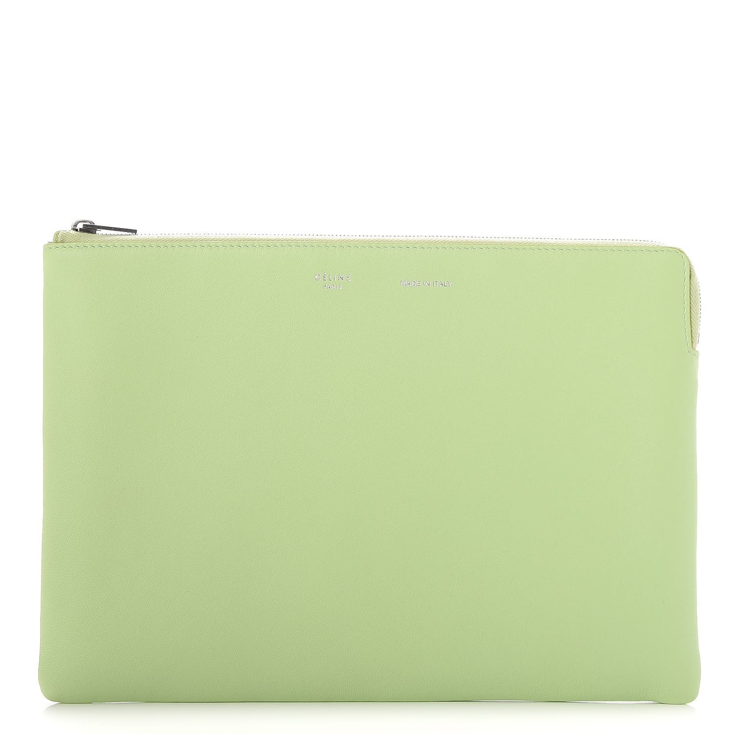 Plastic Bag with Cloudy Lambskin Solo Zip Pouch Clutch Lime