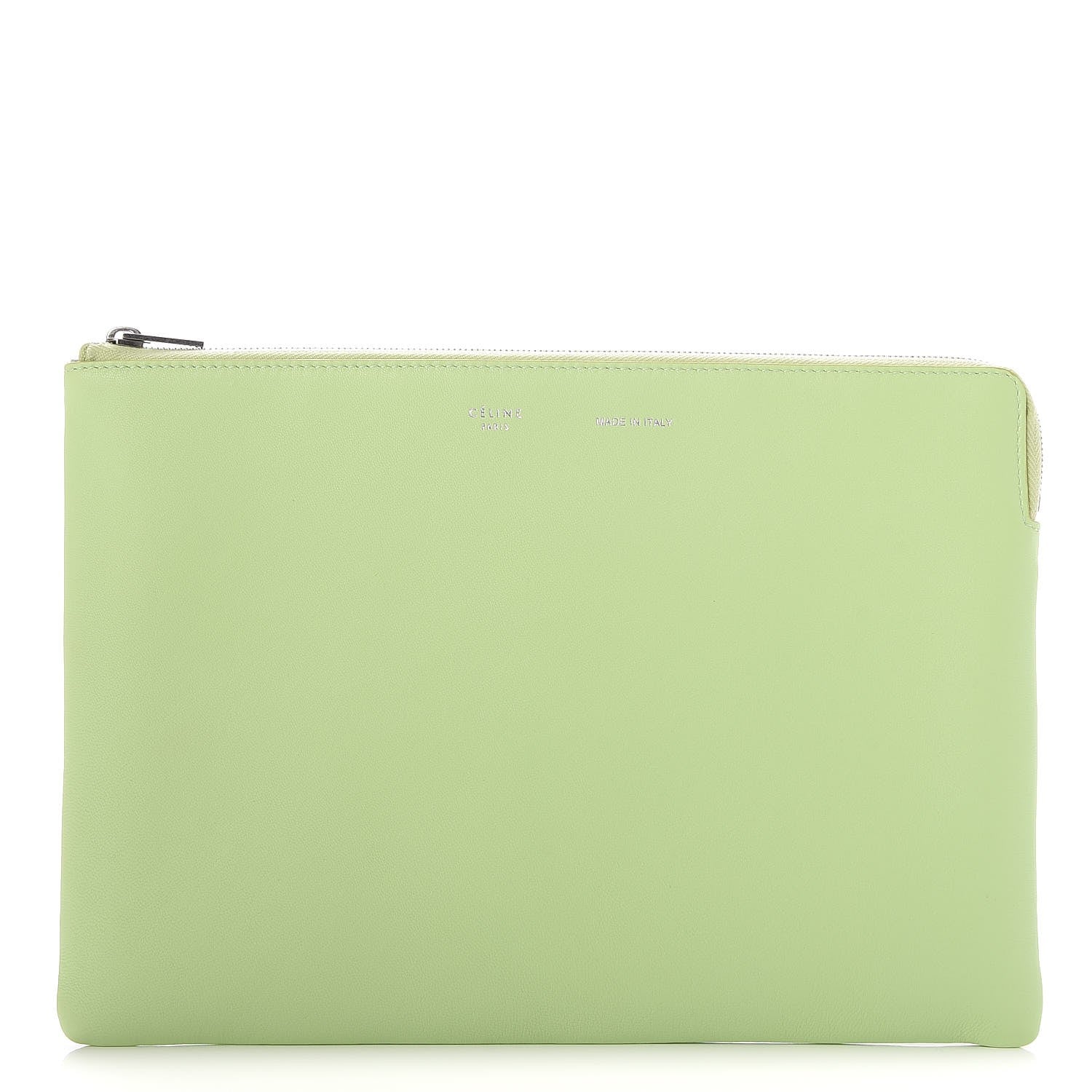 Celine Plastic Bag with Cloudy Lambskin Solo Zip Pouch Clutch Lime 5 of 12
