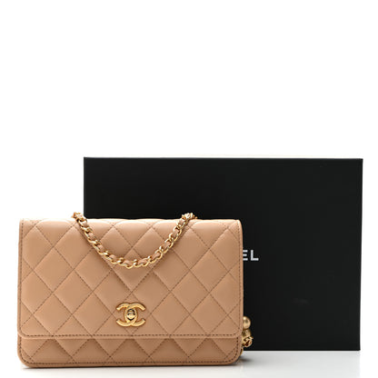 Chanel Lambskin Quilted CC Pearl Crush Wallet on Chain WOC Beige 12 of 12