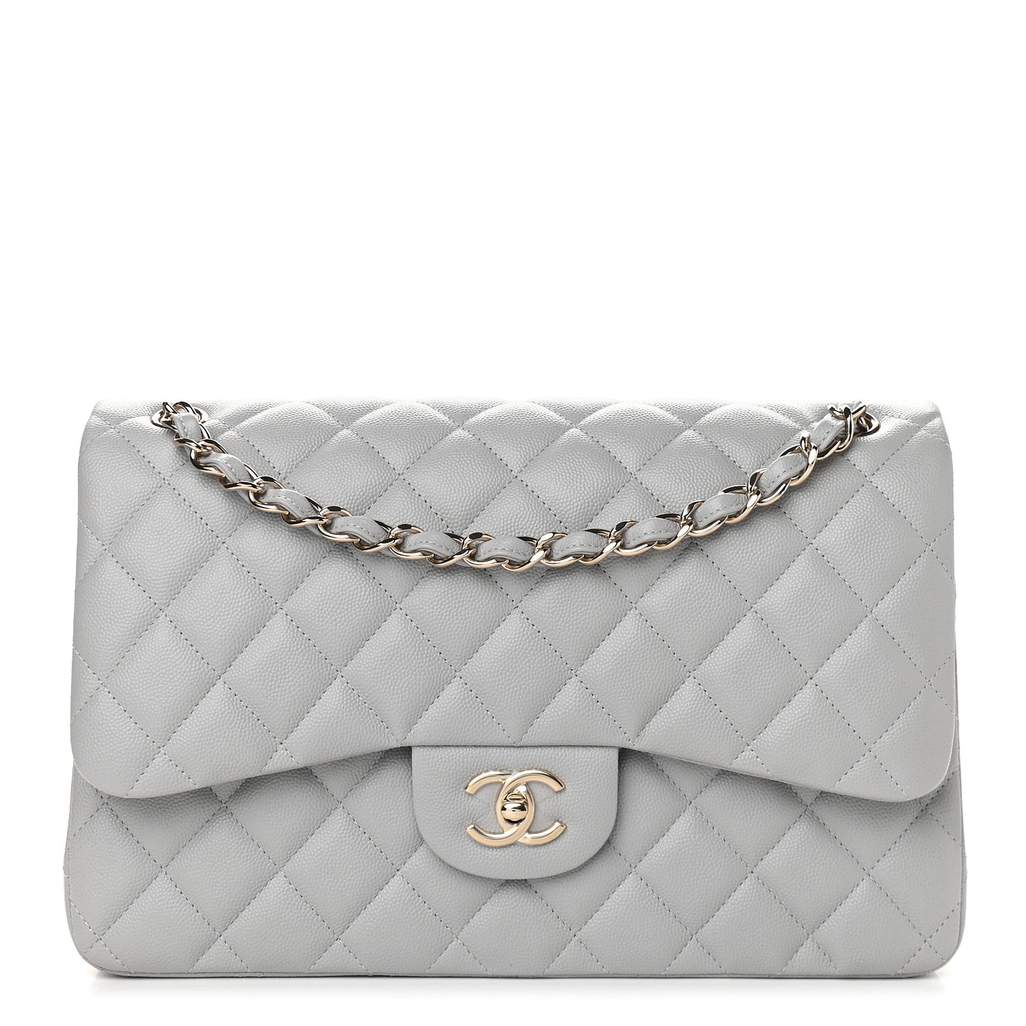 Caviar Quilted Jumbo Double Flap Grey