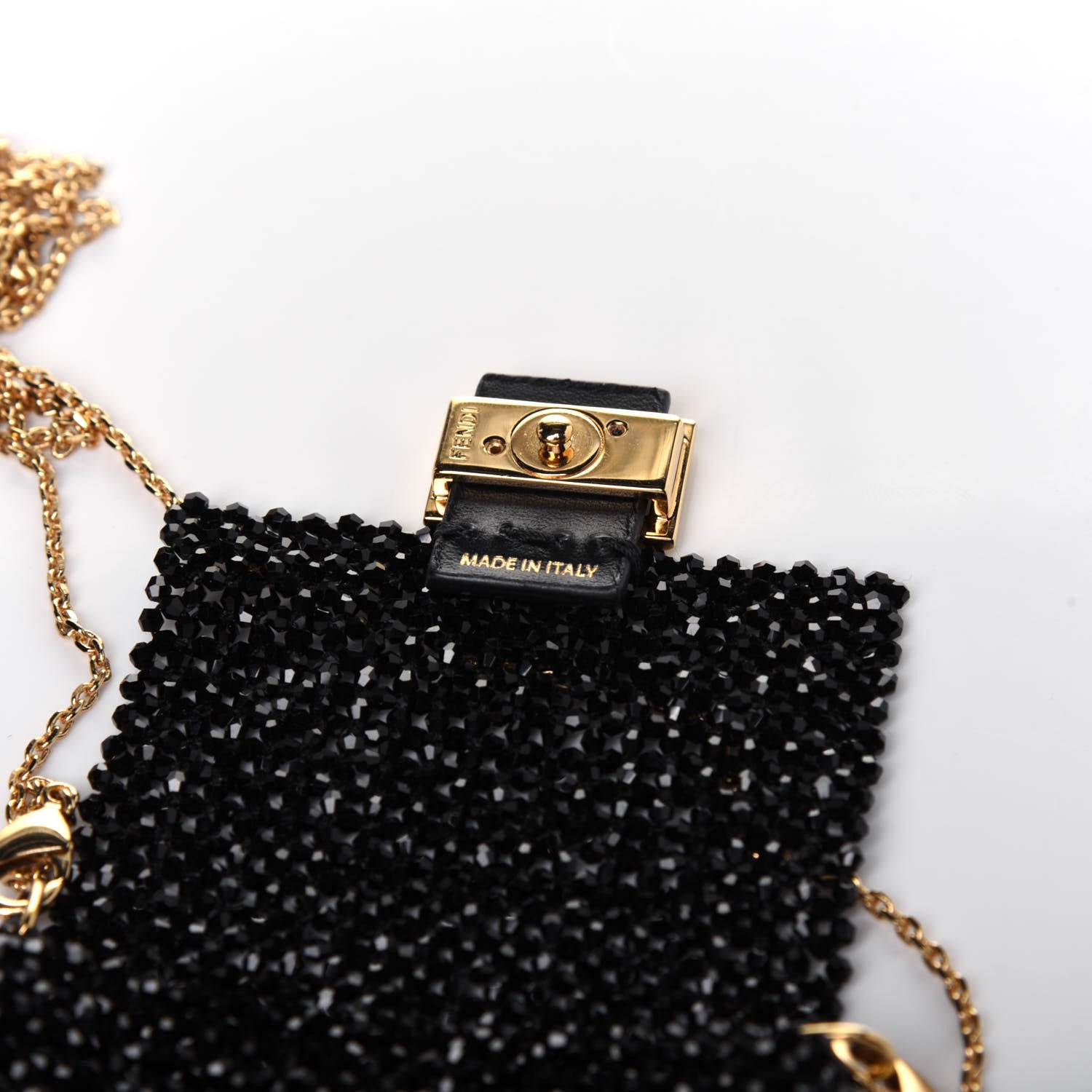Fendi Crystal Vitello King Beaded Mini Pico Baguette Charm Black 8 of 13