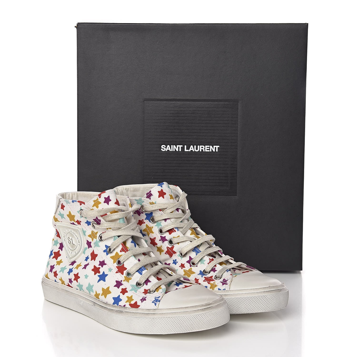 Saint Laurent Distressed Canvas Fun-Star Print Bedford Hightop Sneakers 36 Cream 9 of 9
