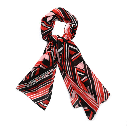 Louis Vuitton Cotton Silk V Stripe Stole Black Red 1 of 4