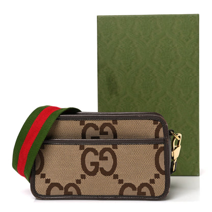 Gucci Monogram Jumbo GG Textured Dollar Calfskin Web Mini Crossbody Bag Camel Ebony New Acero 11 of 11