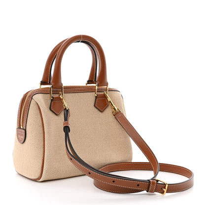 Celine Triomphe Textile Calfskin Small Boston Bag Natural Tan 3 of 10