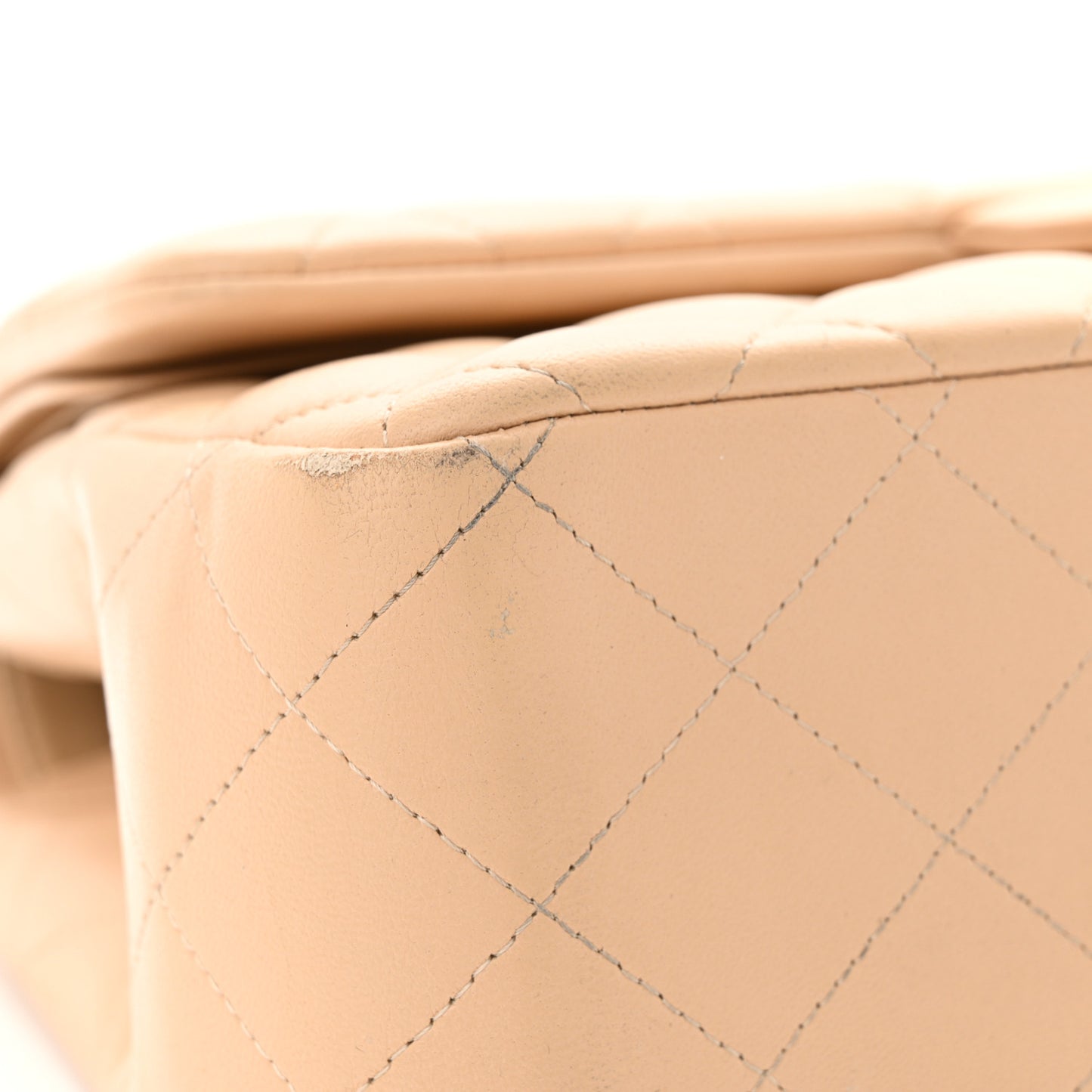 Lambskin Quilted Jumbo Double Flap Beige