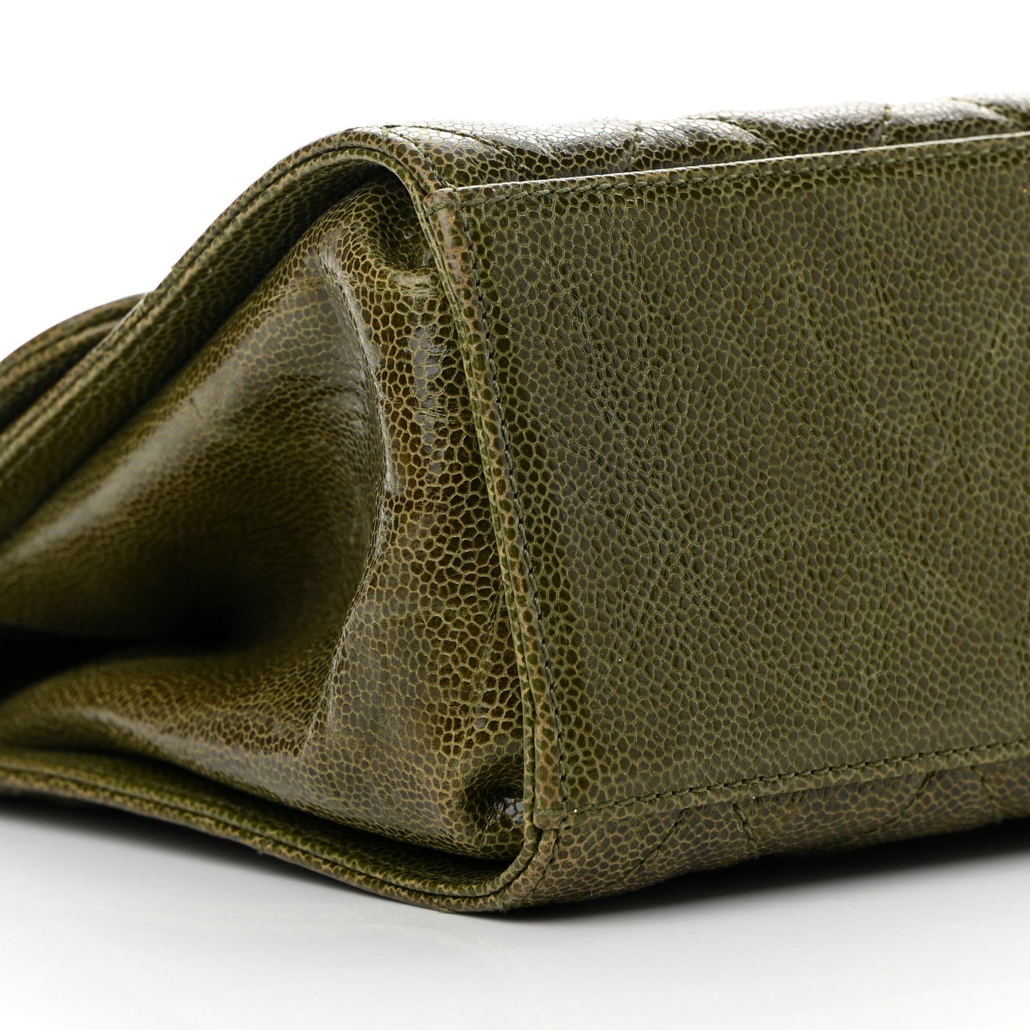 Crumpled Grained Calfskin Jumbo CC Crave Flap Green