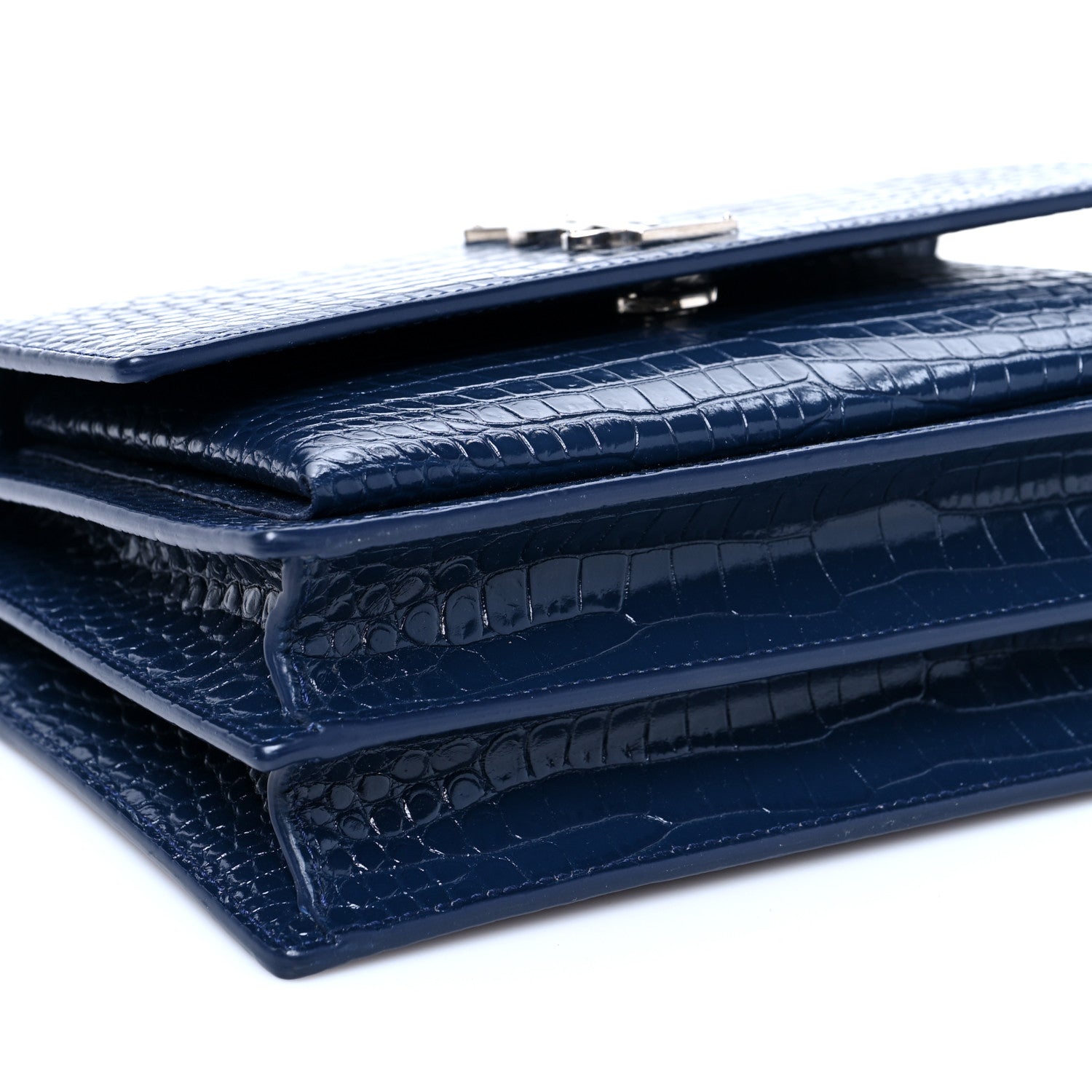Saint Laurent Calfskin Crocodile Embossed Medium Monogram Sunset Blue 6 of 7