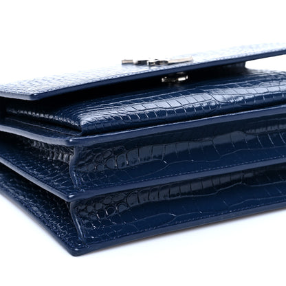 Saint Laurent Calfskin Crocodile Embossed Medium Monogram Sunset Blue 6 of 7