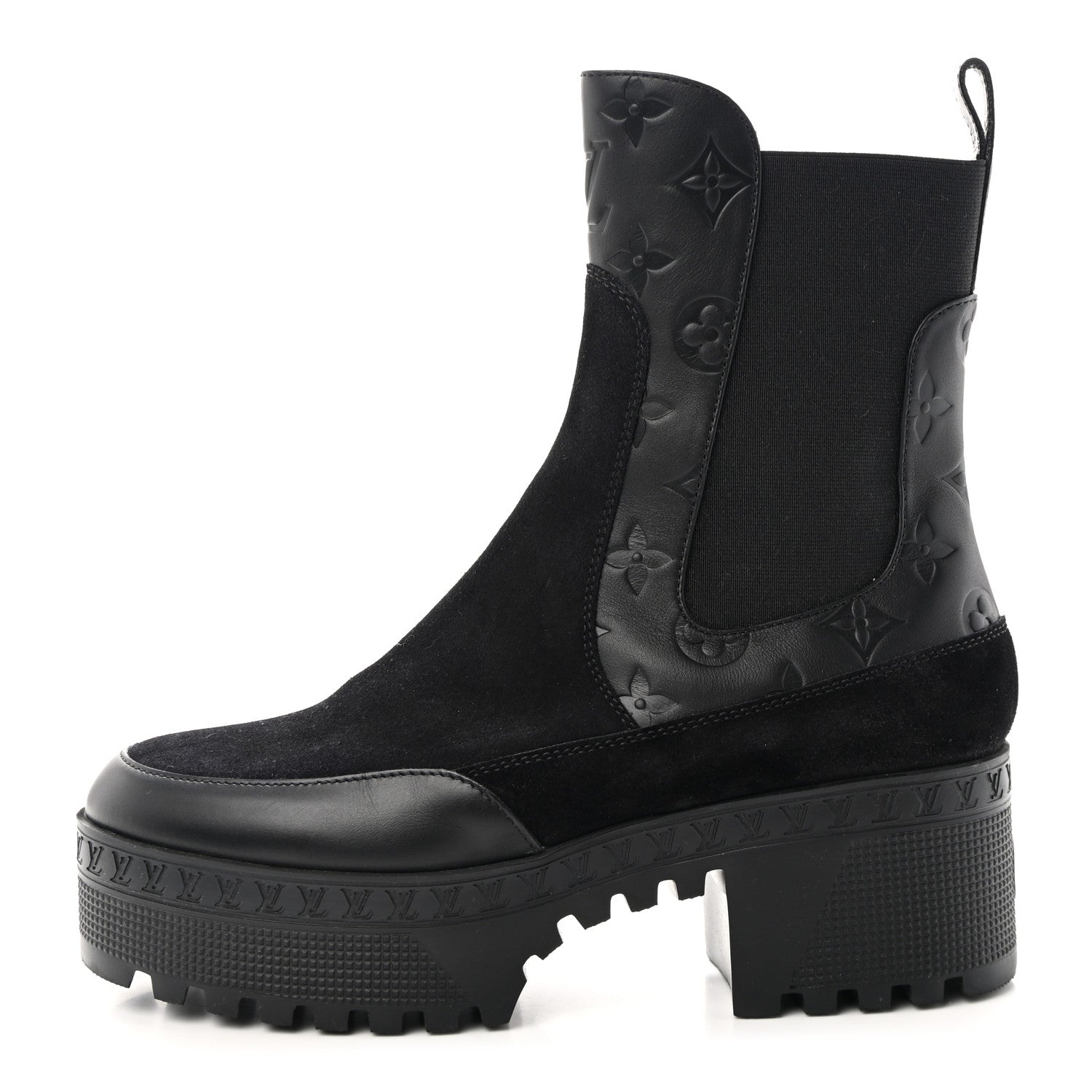 Louis Vuitton LOUIS VUITTON Suede Laureate Platform Chelsea Boot 37.5 Black 1 of 11