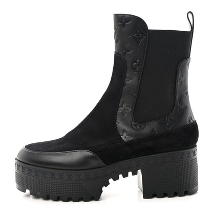 Louis Vuitton LOUIS VUITTON Suede Laureate Platform Chelsea Boot 37.5 Black 1 of 11