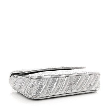 Balenciaga Metallic Arena Calfskin Logo Matelasse BB Chain Wallet Argent 6 of 13