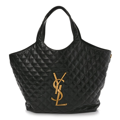 Saint Laurent Lambskin Quilted Maxi Icare Shopping Tote Black 3 of 9