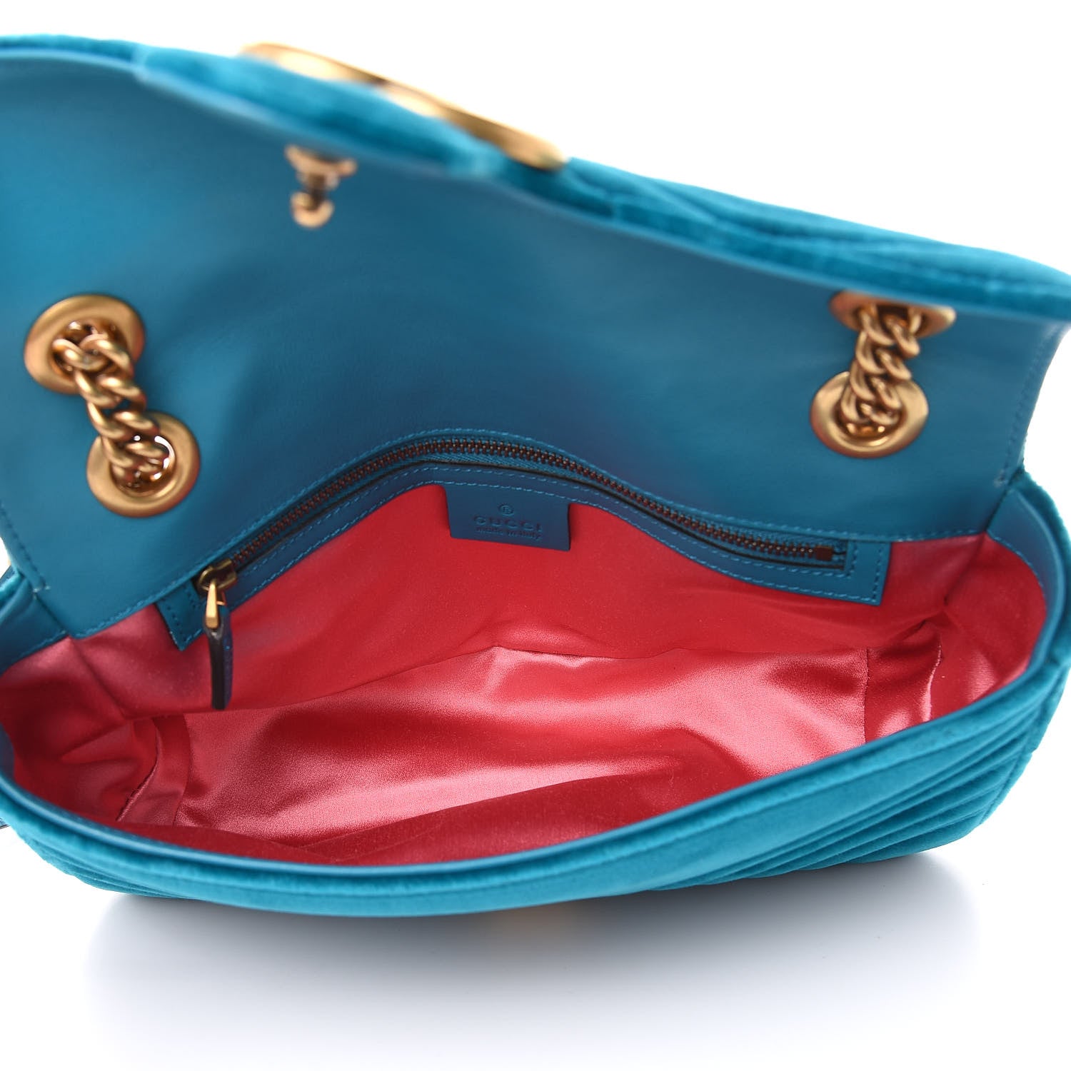 Gucci Velvet Matelasse Small GG Marmont Shoulder Bag Pavone Cyan 5 of 11