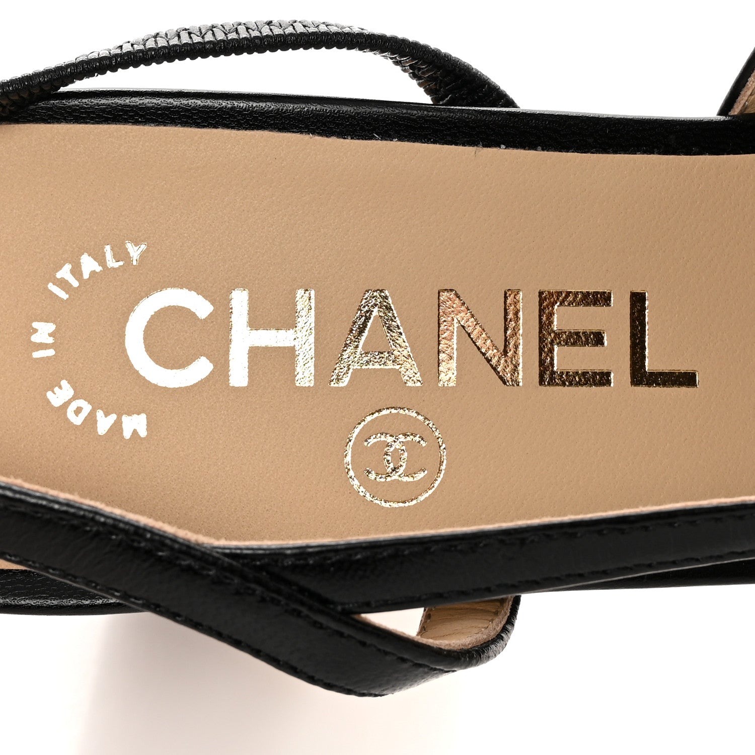 Chanel Goatskin Grosgrain Cap Toe CC Slingback Sandals 36.5 Black 7 of 12