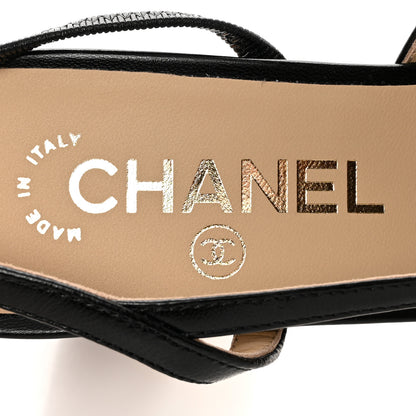 Chanel Goatskin Grosgrain Cap Toe CC Slingback Sandals 36.5 Black 7 of 12
