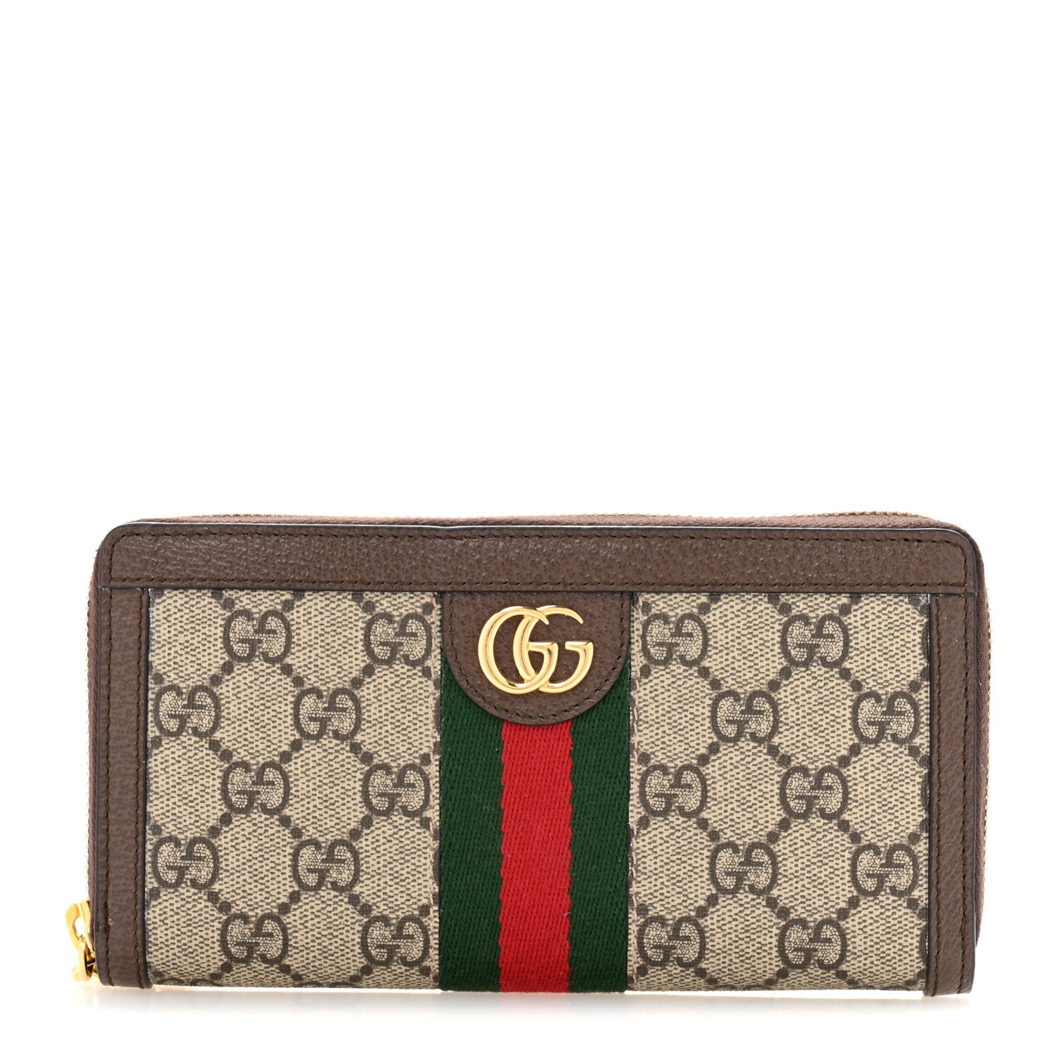 Gucci GG Supreme Monogram Web Ophidia Zip Around Wallet Brown 1 of 9