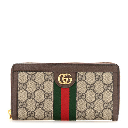 Gucci GG Supreme Monogram Web Ophidia Zip Around Wallet Brown 1 of 9