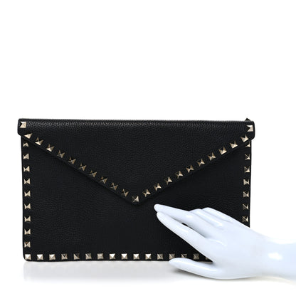 Valentino Garavani Vitello Large Rockstud Envelope Clutch Black 2 of 6